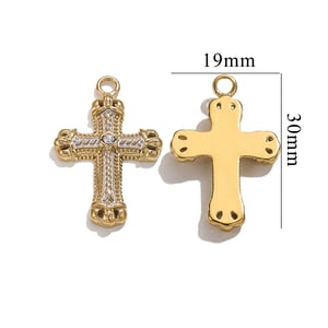 1 Piece Classic Retro Style Cross Shape Stainless Steel  Gold Color Women's Pendant h5 